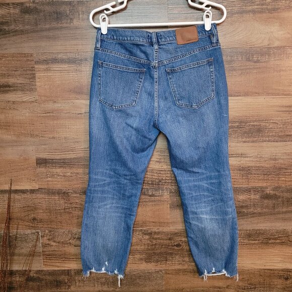 J Crew Jeans 27 P Slim Broken In Boyfriend Mid Rise Ripped Medium Light Wash - Picture 2 of 12